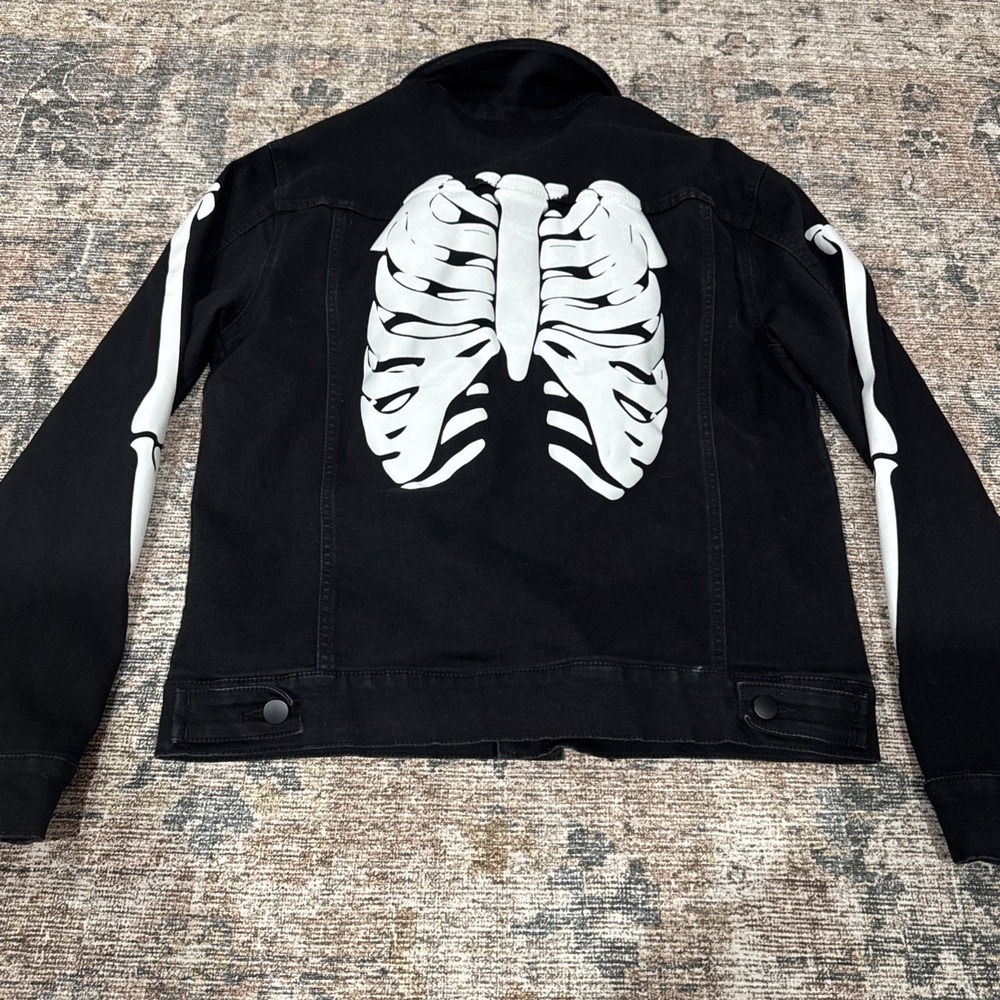 Jean Jacket Black Men Size S Skeleton Bones Long Sleeve Fashion Nova Original